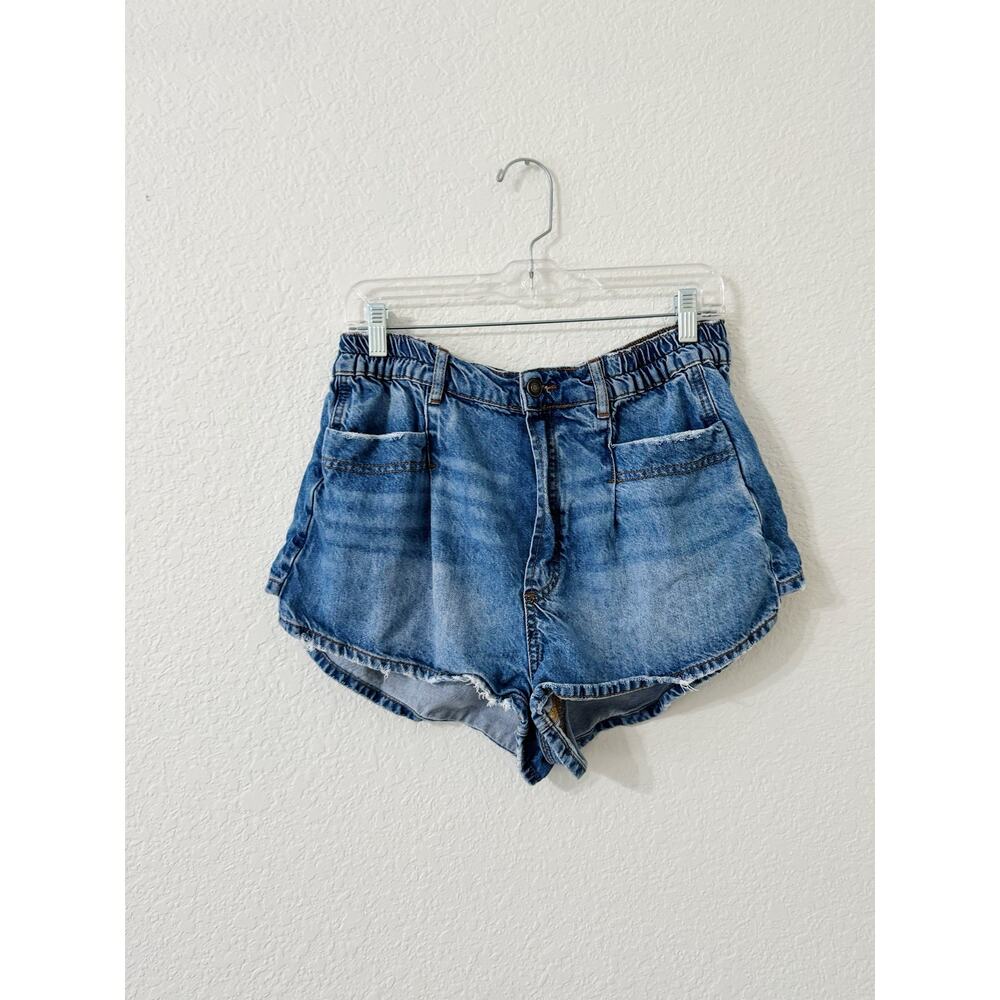 Free People We The Free Denim Pull On Shorts Elastic Waist Relaxed - Picture 2 of 4